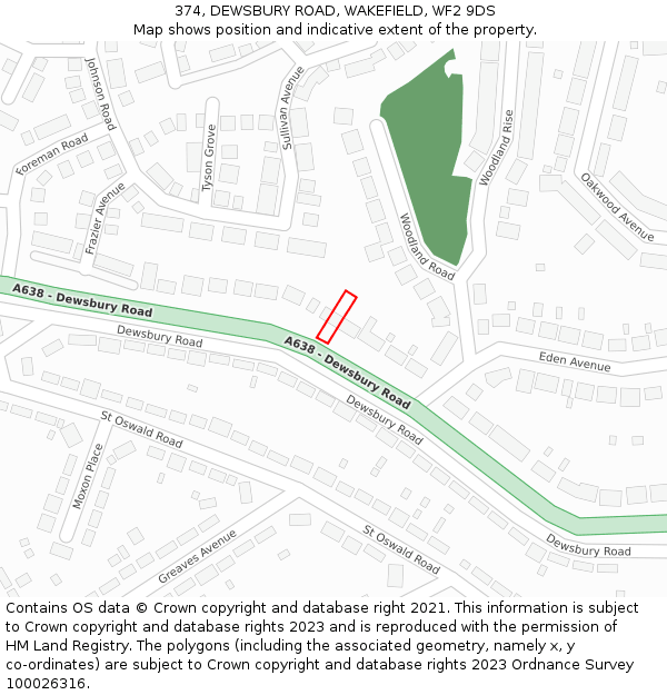 374, DEWSBURY ROAD, WAKEFIELD, WF2 9DS: Location map and indicative extent of plot