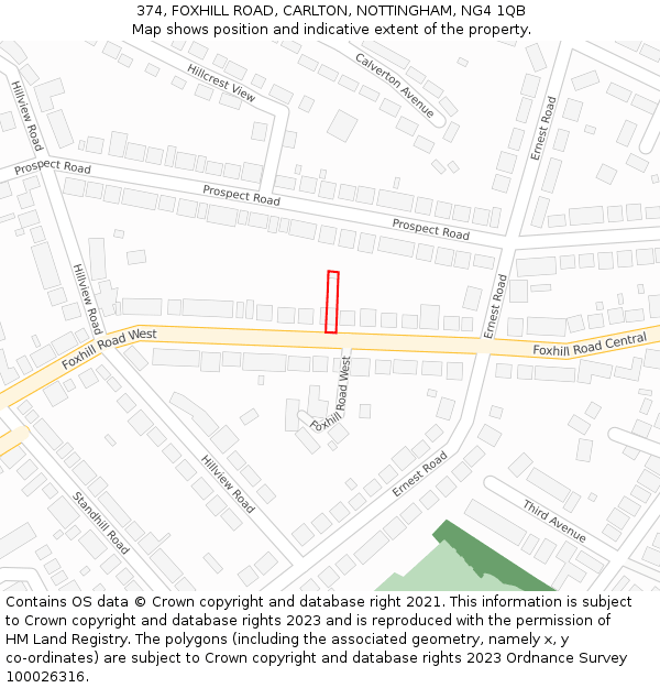 374, FOXHILL ROAD, CARLTON, NOTTINGHAM, NG4 1QB: Location map and indicative extent of plot