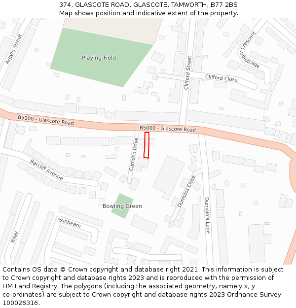 374, GLASCOTE ROAD, GLASCOTE, TAMWORTH, B77 2BS: Location map and indicative extent of plot