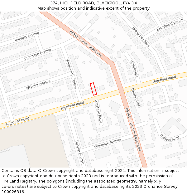 374, HIGHFIELD ROAD, BLACKPOOL, FY4 3JX: Location map and indicative extent of plot