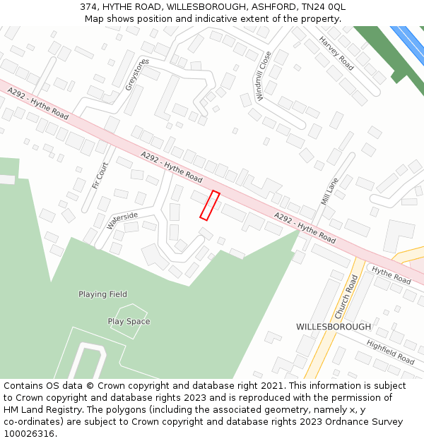 374, HYTHE ROAD, WILLESBOROUGH, ASHFORD, TN24 0QL: Location map and indicative extent of plot