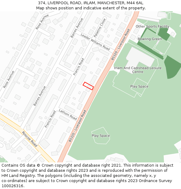 374, LIVERPOOL ROAD, IRLAM, MANCHESTER, M44 6AL: Location map and indicative extent of plot