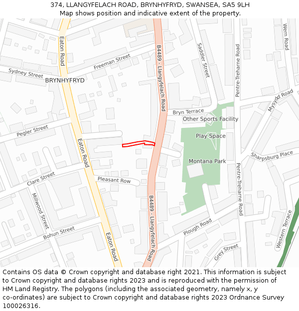 374, LLANGYFELACH ROAD, BRYNHYFRYD, SWANSEA, SA5 9LH: Location map and indicative extent of plot
