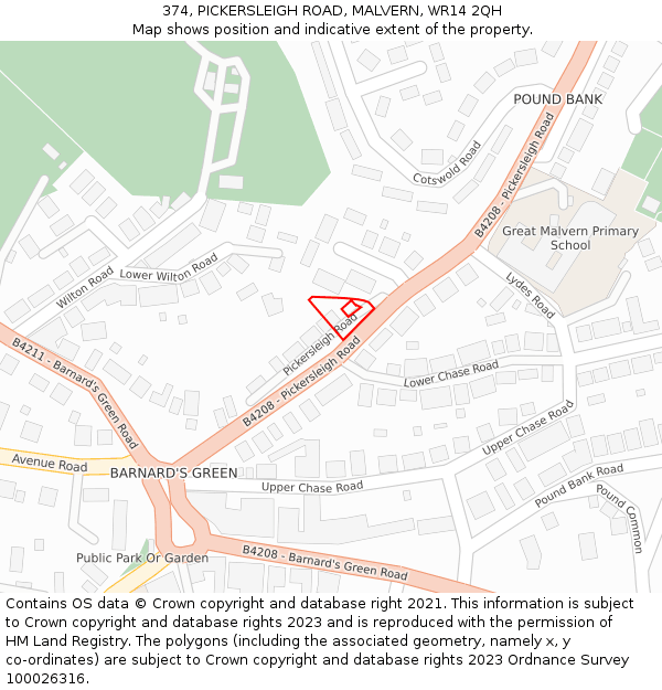 374, PICKERSLEIGH ROAD, MALVERN, WR14 2QH: Location map and indicative extent of plot