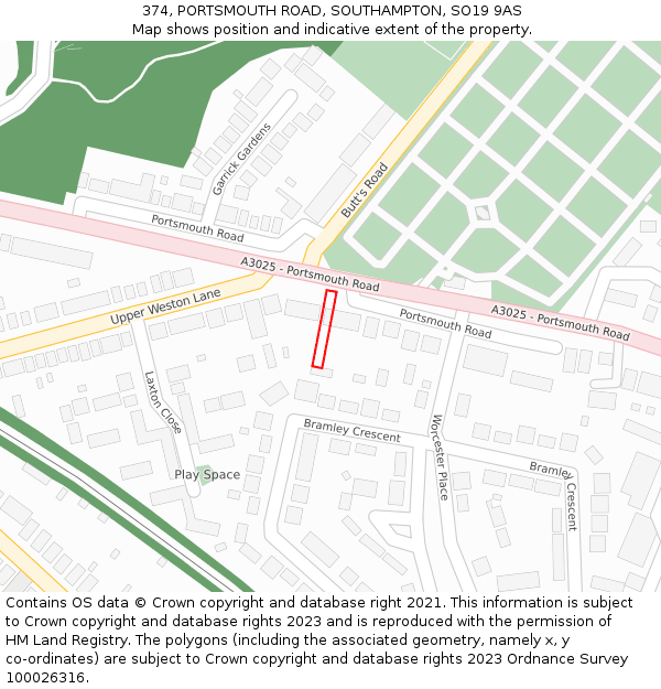 374, PORTSMOUTH ROAD, SOUTHAMPTON, SO19 9AS: Location map and indicative extent of plot