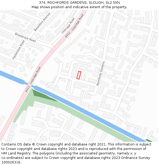 374, ROCHFORDS GARDENS, SLOUGH, SL2 5XN: Location map and indicative extent of plot