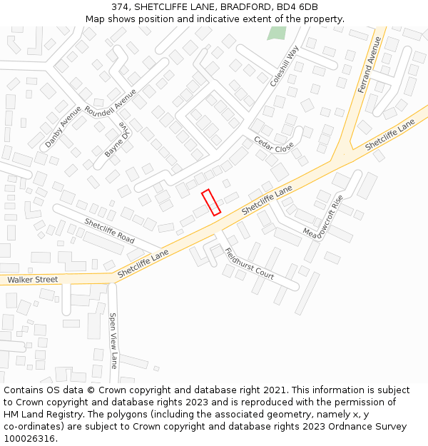 374, SHETCLIFFE LANE, BRADFORD, BD4 6DB: Location map and indicative extent of plot