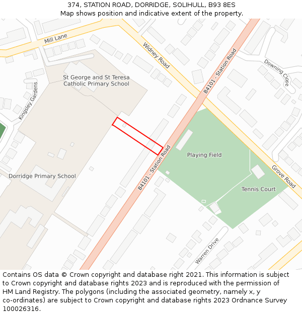 374, STATION ROAD, DORRIDGE, SOLIHULL, B93 8ES: Location map and indicative extent of plot