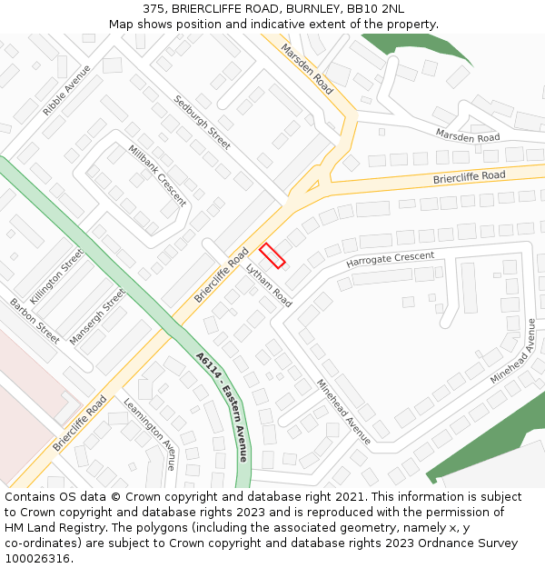 375, BRIERCLIFFE ROAD, BURNLEY, BB10 2NL: Location map and indicative extent of plot