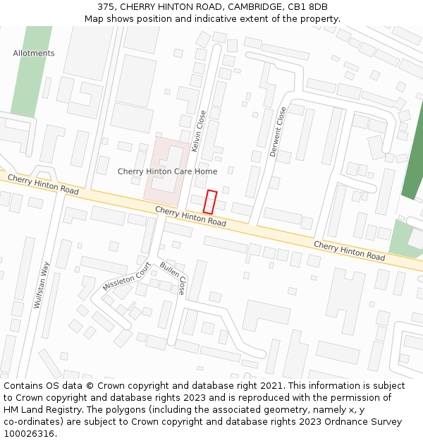 375, CHERRY HINTON ROAD, CAMBRIDGE, CB1 8DB: Location map and indicative extent of plot