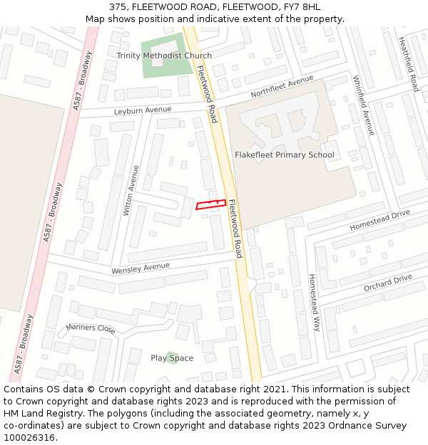 375, FLEETWOOD ROAD, FLEETWOOD, FY7 8HL: Location map and indicative extent of plot