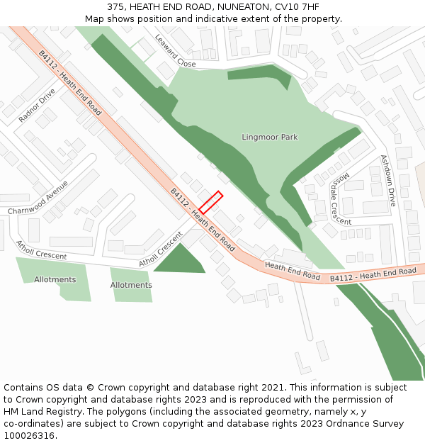 375, HEATH END ROAD, NUNEATON, CV10 7HF: Location map and indicative extent of plot