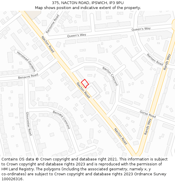 375, NACTON ROAD, IPSWICH, IP3 9PU: Location map and indicative extent of plot