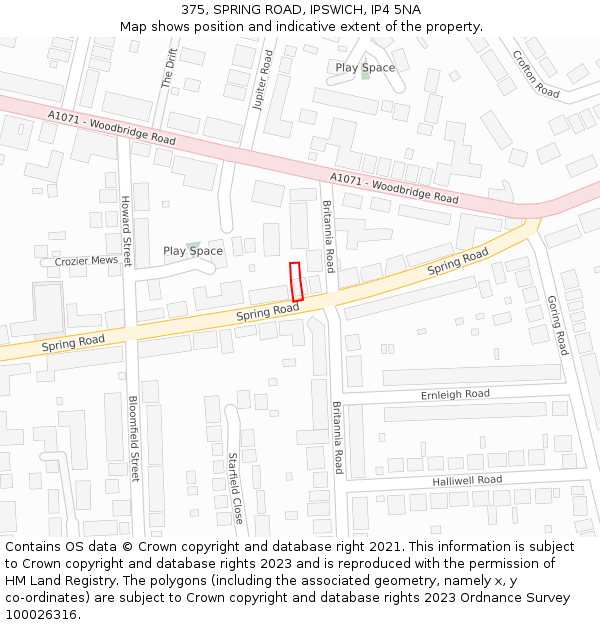 375, SPRING ROAD, IPSWICH, IP4 5NA: Location map and indicative extent of plot