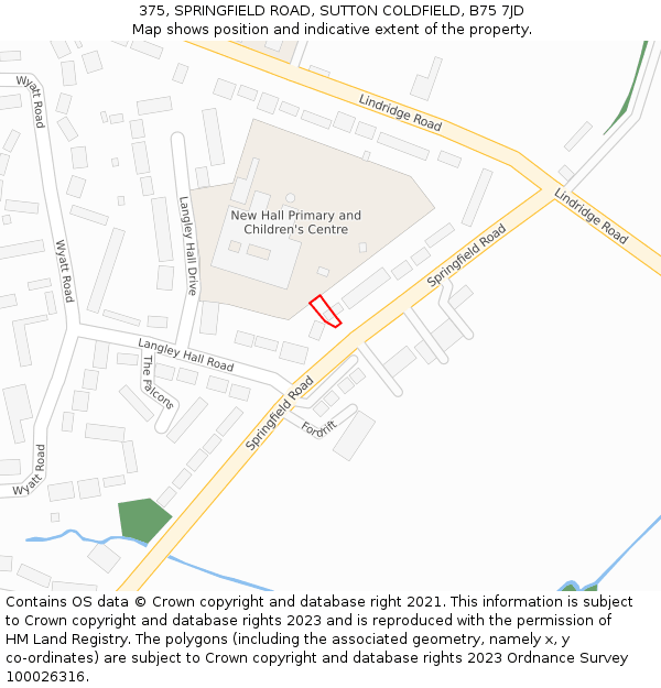 375, SPRINGFIELD ROAD, SUTTON COLDFIELD, B75 7JD: Location map and indicative extent of plot