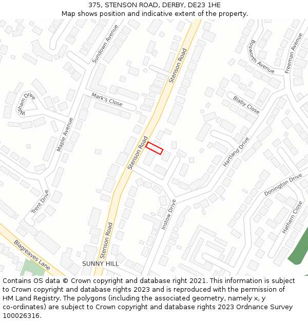 375, STENSON ROAD, DERBY, DE23 1HE: Location map and indicative extent of plot