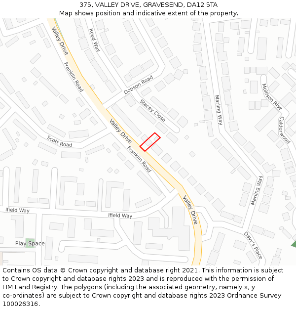 375, VALLEY DRIVE, GRAVESEND, DA12 5TA: Location map and indicative extent of plot