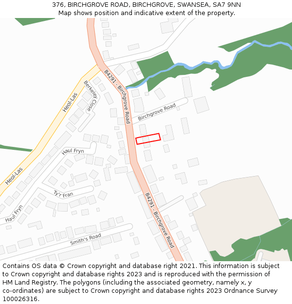 376, BIRCHGROVE ROAD, BIRCHGROVE, SWANSEA, SA7 9NN: Location map and indicative extent of plot