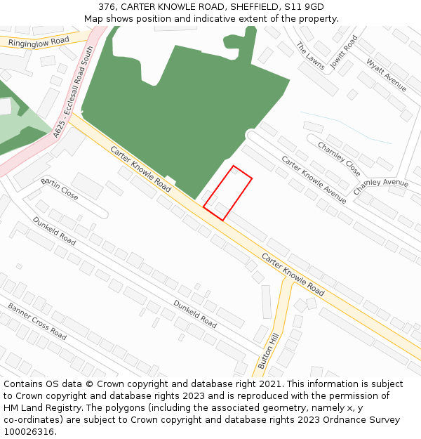 376, CARTER KNOWLE ROAD, SHEFFIELD, S11 9GD: Location map and indicative extent of plot