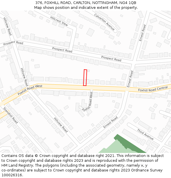 376, FOXHILL ROAD, CARLTON, NOTTINGHAM, NG4 1QB: Location map and indicative extent of plot