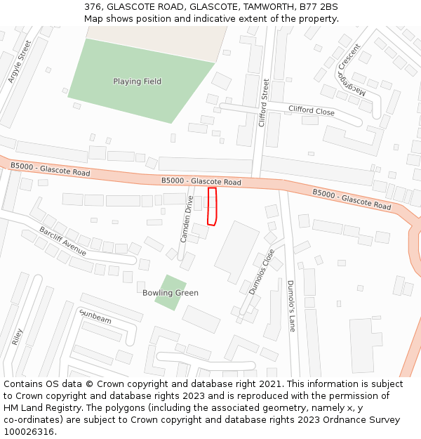 376, GLASCOTE ROAD, GLASCOTE, TAMWORTH, B77 2BS: Location map and indicative extent of plot