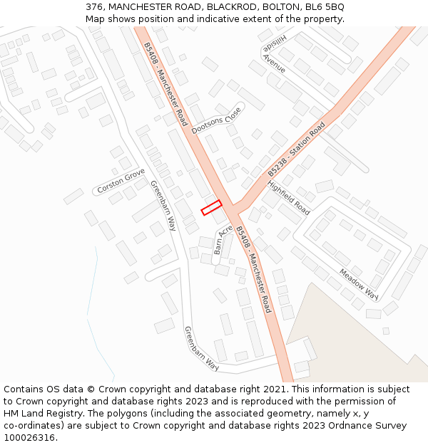 376, MANCHESTER ROAD, BLACKROD, BOLTON, BL6 5BQ: Location map and indicative extent of plot