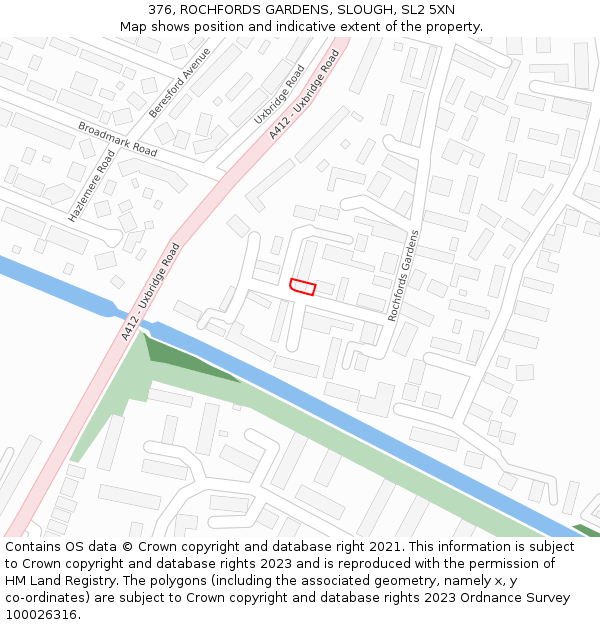 376, ROCHFORDS GARDENS, SLOUGH, SL2 5XN: Location map and indicative extent of plot