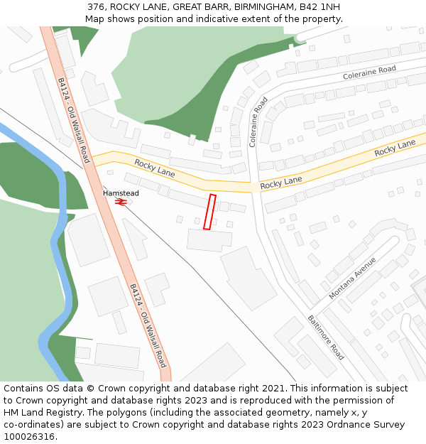 376, ROCKY LANE, GREAT BARR, BIRMINGHAM, B42 1NH: Location map and indicative extent of plot