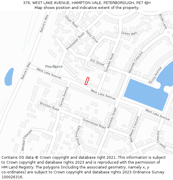 376, WEST LAKE AVENUE, HAMPTON VALE, PETERBOROUGH, PE7 8JH: Location map and indicative extent of plot