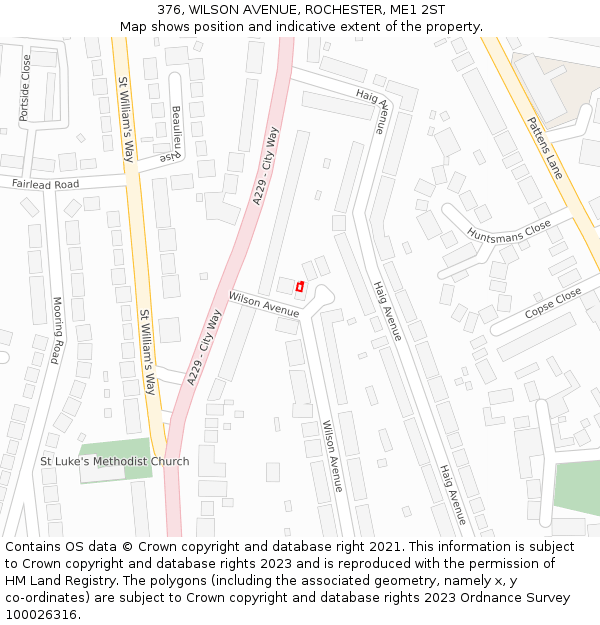 376, WILSON AVENUE, ROCHESTER, ME1 2ST: Location map and indicative extent of plot