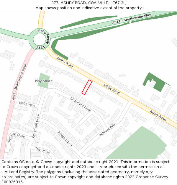 377, ASHBY ROAD, COALVILLE, LE67 3LJ: Location map and indicative extent of plot