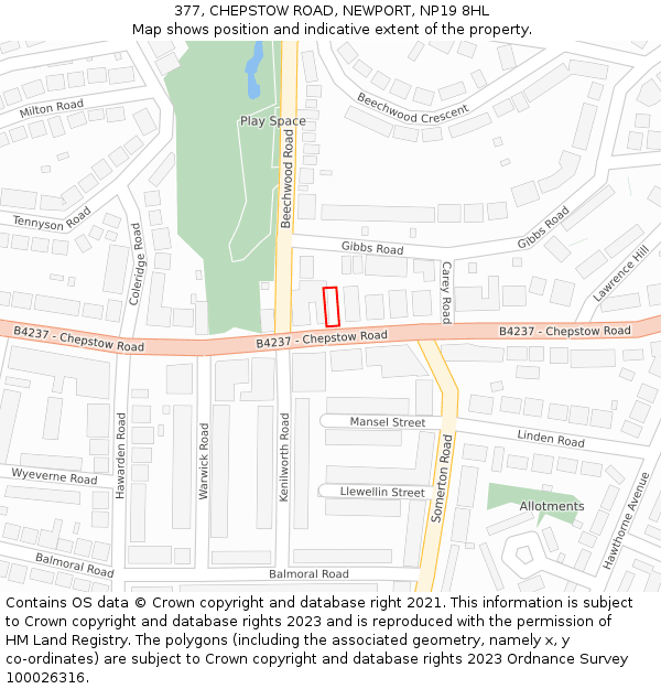 377, CHEPSTOW ROAD, NEWPORT, NP19 8HL: Location map and indicative extent of plot