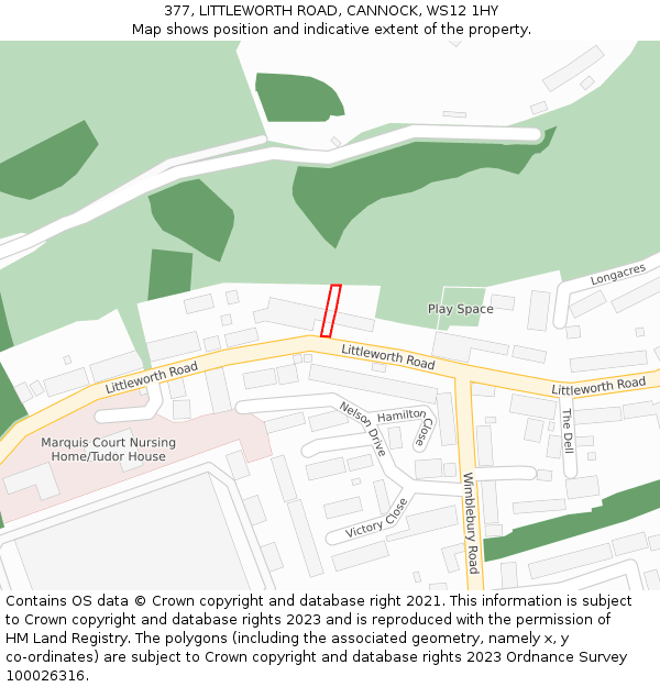 377, LITTLEWORTH ROAD, CANNOCK, WS12 1HY: Location map and indicative extent of plot