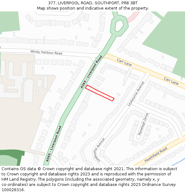 377, LIVERPOOL ROAD, SOUTHPORT, PR8 3BT: Location map and indicative extent of plot