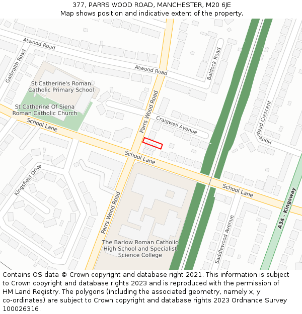 377, PARRS WOOD ROAD, MANCHESTER, M20 6JE: Location map and indicative extent of plot