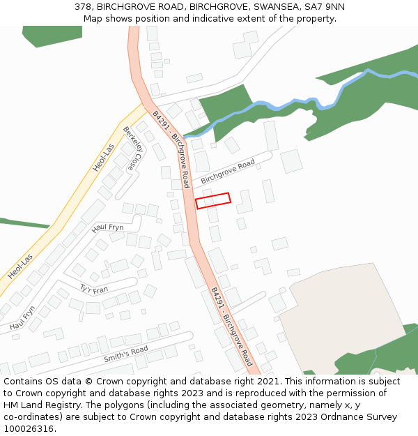 378, BIRCHGROVE ROAD, BIRCHGROVE, SWANSEA, SA7 9NN: Location map and indicative extent of plot