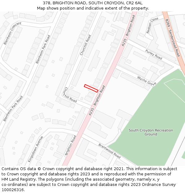 378, BRIGHTON ROAD, SOUTH CROYDON, CR2 6AL: Location map and indicative extent of plot