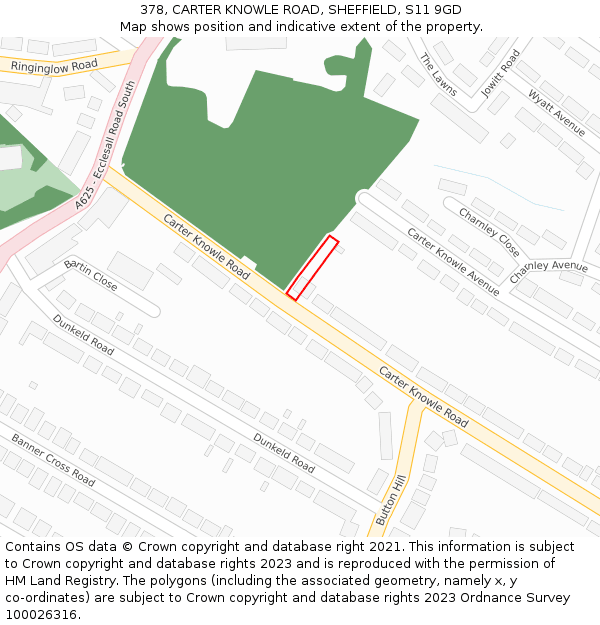 378, CARTER KNOWLE ROAD, SHEFFIELD, S11 9GD: Location map and indicative extent of plot