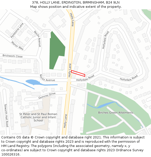 378, HOLLY LANE, ERDINGTON, BIRMINGHAM, B24 9LN: Location map and indicative extent of plot