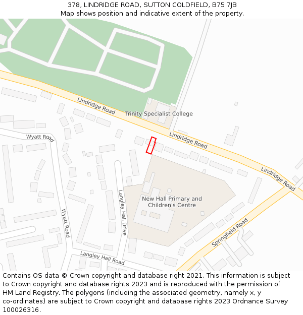 378, LINDRIDGE ROAD, SUTTON COLDFIELD, B75 7JB: Location map and indicative extent of plot