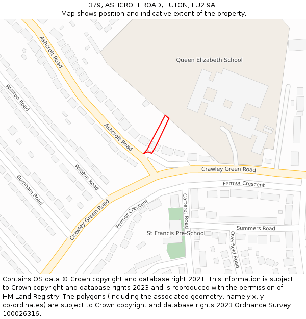 379, ASHCROFT ROAD, LUTON, LU2 9AF: Location map and indicative extent of plot