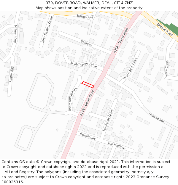 379, DOVER ROAD, WALMER, DEAL, CT14 7NZ: Location map and indicative extent of plot