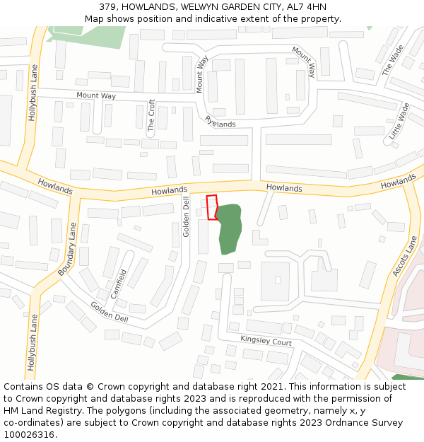 379, HOWLANDS, WELWYN GARDEN CITY, AL7 4HN: Location map and indicative extent of plot