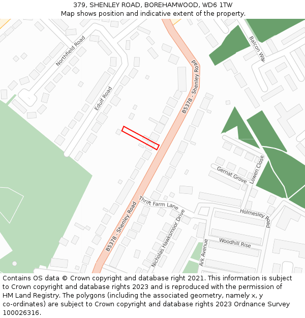 379, SHENLEY ROAD, BOREHAMWOOD, WD6 1TW: Location map and indicative extent of plot