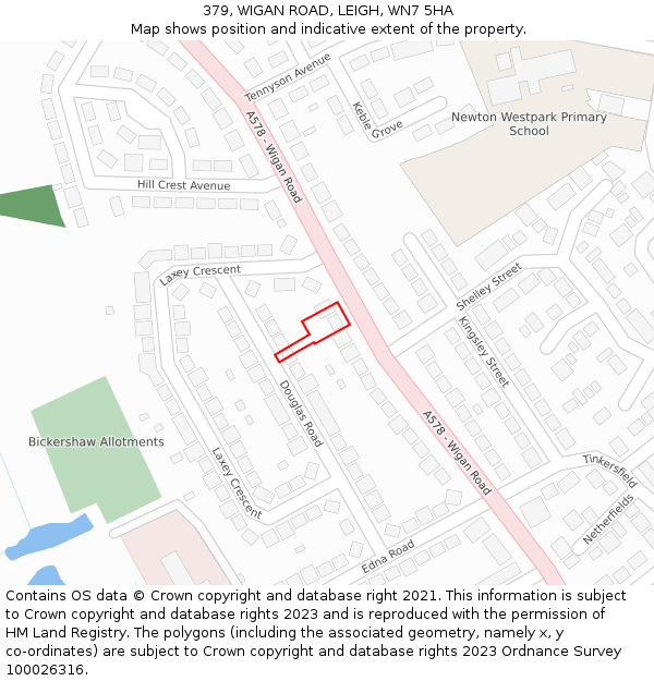 379, WIGAN ROAD, LEIGH, WN7 5HA: Location map and indicative extent of plot