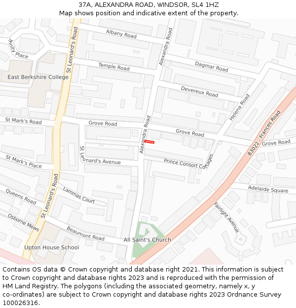 37A, ALEXANDRA ROAD, WINDSOR, SL4 1HZ: Location map and indicative extent of plot