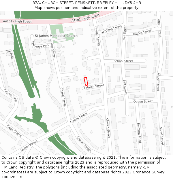 37A, CHURCH STREET, PENSNETT, BRIERLEY HILL, DY5 4HB: Location map and indicative extent of plot