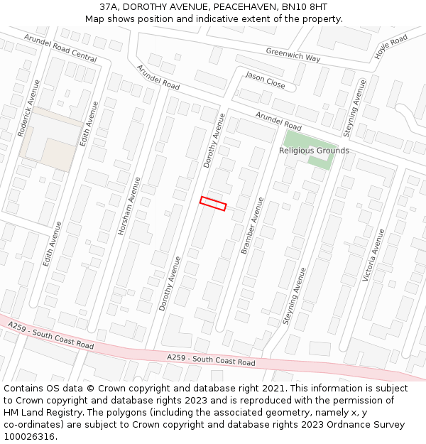 37A, DOROTHY AVENUE, PEACEHAVEN, BN10 8HT: Location map and indicative extent of plot