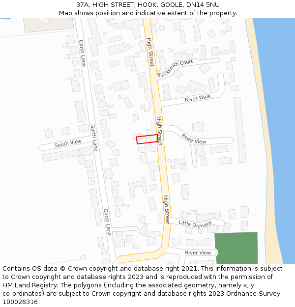 37A, HIGH STREET, HOOK, GOOLE, DN14 5NU: Location map and indicative extent of plot