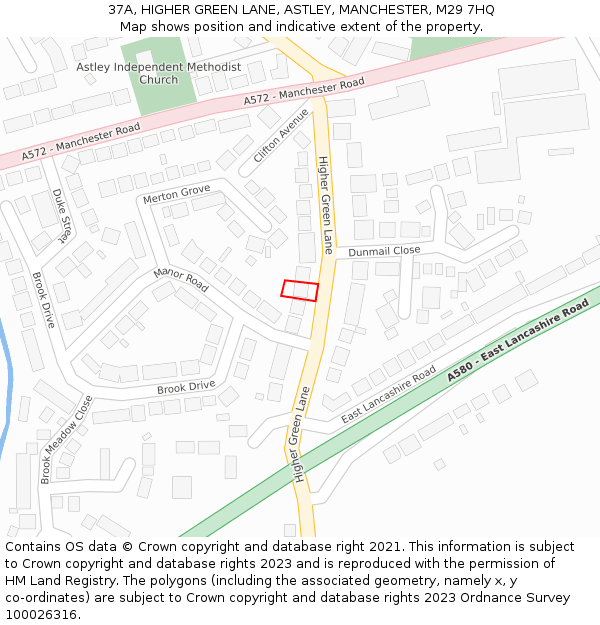 37A, HIGHER GREEN LANE, ASTLEY, MANCHESTER, M29 7HQ: Location map and indicative extent of plot